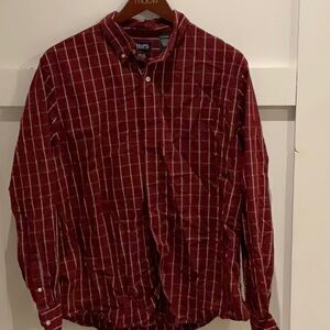Chaps xl men’s button up burgundy and white